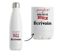 Bouteille Isotherme Priorite N1 dans ma vie C'est mon Ecrivain - Bottle - Idée Bouteille Isotherme Cadeau Anniversaire Fête Original Famille Travail Départ Collègue Retraite Noël.