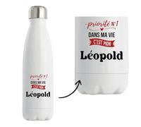Bouteille Isotherme Priorite N1 dans ma vie C'est mon Leopold - Bottle - Idée Bouteille Isotherme Cadeau Anniversaire Fête Original Famille Travail Départ Collègue Retraite Noël.