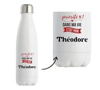 Bouteille Isotherme Priorite N1 dans ma vie C'est mon Theodore - Bottle - Idée Bouteille Isotherme Cadeau Anniversaire Fête Original Famille Travail Départ Collègue Retraite Noël.