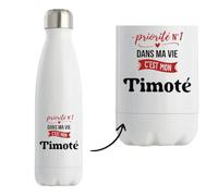 Bouteille Isotherme Priorite N1 dans ma vie C'est mon Timote - Bottle - Idée Bouteille Isotherme Cadeau Anniversaire Fête Original Famille Travail Départ Collègue Retraite Noël.