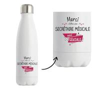 Bouteille isotherme Secrétaire médicale géniale | Gourde Réutilisable Cadeau Collègue, Départ retraite