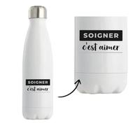 Bouteille Isotherme Soigner Cest Aimer - Bottle - Idée Bouteille Isotherme Cadeau Anniversaire Fête Original Famille Travail Départ Collègue Retraite Noël. - Noir&Gris - 4