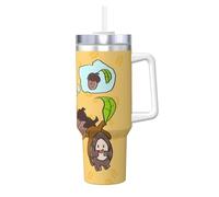 Bouteille isotherme sous vide avec paille et paille de tournesol - Motif écureuil - Pour gym, camping, bureau, voiture - 1,2 l
