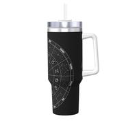 Bouteille isotherme sous vide avec paille et paille du zodiaque - Imprimé constellation de l'espace - 1,2 l - Bouteille d'eau de voyage pour café chaud et froid