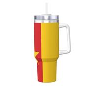 Bouteille isotherme sous vide avec paille et paille Motif drapeau du Cameroun 1,2 l - Café chaud et froid