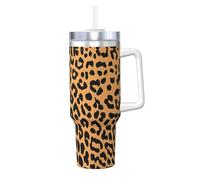 Bouteille isotherme sous vide avec paille et poignée - Imprimé léopard - 1,2 l - Pour café chaud et froid