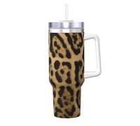 Bouteille isotherme sous vide avec paille et poignée - Imprimé léopard - 1,2 l - Pour café chaud et froid