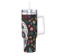 Bouteille isotherme sous vide « Day of The Dead » de 1,2 l avec paille et poignée - Bouteille d'eau de voyage pour café chaud et froid