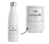 Bouteille Isotherme Une Escapade - Bottle - Idée Bouteille Isotherme Cadeau Anniversaire Fête Original Famille Travail Départ Collègue Retraite Noël. - Bleu&Gris - 3