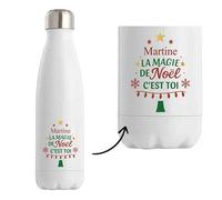 Bouteille Martine Magie de noël Sapin - Gourde isotherme - Secret santa Cadeau Noël Humour Insolite Collègue