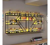 Bouteille Muraux Métalique Étagère À Vin Étagères,mural étagères flottantes avec lumière LED, Couleur noire couleur dorée étagères meuble bar, support en fer, famille,pour Bar, Salon(Black-yellow,240c