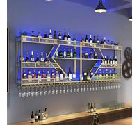 Bouteille Muraux Métalique Étagère À Vin Étagères,mural étagères flottantes avec lumière LED, Couleur noire couleur dorée étagères meuble bar, support en fer, famille,pour Bar, Salon(Gold-blue,300cm(1