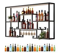 Bouteille Muraux Métalique Porte-Bouteilles Muraux Industriels Avec Porte-Verre, Étagères Polyvalentes En Métal Casier À Vin Mural Moderne En Métal Porte Pour Cuisine, Salle (Size:120cm + light strip)