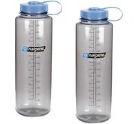 Bouteille Nalgene Silo 48 oz Tritan gris avec couvercle bleu, goulot large, paquet de 2 bouteilles, 11,3 pouces de hauteur par 3,5 pouces de diam