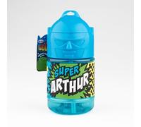 Bouteille personnalisée pour enfant, gourde d'eau avec paille - Super Arthur, Bleu