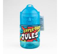Bouteille personnalisée pour enfant, gourde d'eau avec paille - Super Jules, Bleu