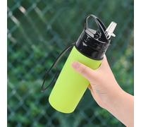 Bouteille pliable en silicone pour bouteille de 450 ml avec couvercle à une touche pour voyage, randonnée, camping, gym, activités de plein air, tasse portable pliable (450 ml, vert)