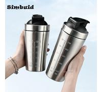 Bouteille Shaker de poudre de protéines en acier inoxydable de 500/750ML, avec échelle, bouteille d'eau anti-fuite pour salle de sport, Fitness, Sport, tasse de shakes de lactosérum silver