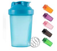 Bouteille shaker en plastique pour mélangeur de protéines en poudre, bouteille d'eau d'entraînement de 400 ml avec bouchon mélangeur anti-fuite pour fitness, gym, compléments alimentaires (bleu)