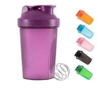 Bouteille shaker pour poudre de protéine - Bouteille d'eau en plastique - 400 ml - Avec bouchon anti-fuite Mixball - Pour fitness, sport, gym - Violet