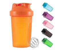 Bouteille shaker pour poudre de protéine - Bouteille d'eau en plastique - 400 ml - Avec bouchon anti-fuite Mixball - Pour fitness, sport, gym - Orange
