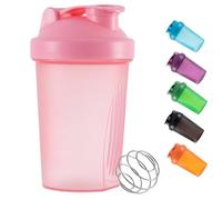 Bouteille shaker pour poudre de protéine - Bouteille d'eau en plastique mélangé de 400 ml avec bouchon anti-fuite Mixball pour fitness, sport, gym, supplément (rose)