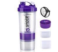 Bouteille shaker protéinée à 3 couches de 600 ml avec boule de mélange en acier, anti-fuite et sans BPA, bouteille d'eau de sport avec compartiment de rangement pour suppléments, design facile à