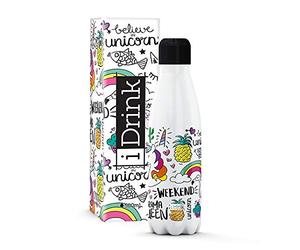 Bouteille thermique en acier à double paroi I-Drink 350/500/750/1000 ml, Décorée (350 ML, Unicorn)
