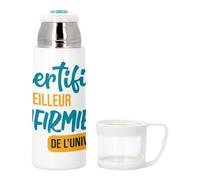 Bouteille thermo en Inox avec Tasse Intégrée - Certifié meilleur Infirmier de l'univers Hopital Medecine - 350ml - Bouteille Isotherme