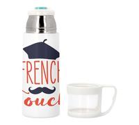 Bouteille thermo en Inox avec Tasse Intégrée - French Touch Française Cliché Moustache Béret - 350ml - Bouteille Isotherme