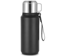 Bouteille Thermos 800ml - Thermos en acier inoxydable pour le chaud et le froid, Bouteille isolante anti-fuite avec gobelet pour les voyages, le sport, le café et le thé (Noir)