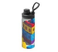 Bouteille thermos de sport colorée en acier inoxydable avec blocs de construction de 532 ml, impression complète, adaptée pour l'extérieur, les trajets quotidiens, les tabourets de camping