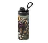 Bouteille thermos de sport en acier inoxydable avec motif fleur de plumes de 532 ml, impression complète, adaptée pour l'extérieur, les transports, le camping