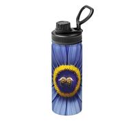 Bouteille thermos de sport en acier inoxydable avec motif fleur et cœur d'abeille, 532 ml, impression complète, adaptée pour l'extérieur, les transports, le camping