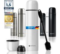 Bouteille thermos en acier inoxydable à double paroi avec gobelet et brosse; anti-fuite, va au lave-vaisselle, sans BPA + brosse de nettoyage ; garde les boissons chaudes & froides (Blanc, 1000 ml)
