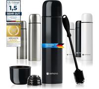 Bouteille thermos en acier inoxydable à double paroi avec gobelet et brosse; anti-fuite, va au lave-vaisselle, sans BPA + brosse de nettoyage ; garde les boissons chaudes & froides (Noir, 500 ml)