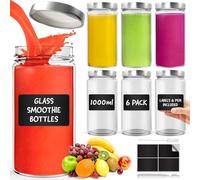 Bouteille Verre Avec Couvercles 1000 ml - Lot de 6, Bouteilles en Verre Étanches Avec Couvercles pour une Fermeture Hermétique, Bouteille Idéale pour Smoothies, Sauces, Conservation des Aliments, Jus