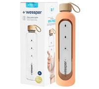 Bouteille Wessper en verre avec étui en silicone, Bouteille d'eau avec repères temporels, Bouteille motivante, Bouteille d'eau transparente en verre borosilicaté, Surveillance de votre consommation d'
