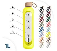 Bouteille Wessper en verre avec étui en silicone, Bouteille d'eau avec repères temporels, Bouteille motivante, Bouteille d'eau transparente en verre borosilicaté, Surveillance de votre consommation d'