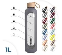 Bouteille Wessper en verre avec étui en silicone, Bouteille d'eau avec repères temporels, Bouteille motivante, Bouteille d'eau transparente en verre borosilicaté, Surveillance de votre consommation d'