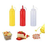 Bouteilles à presser en plastique de 3 couleurs de 237 ml - Bouteilles à presser polyvalentes pour ketchup, huile, confiture, sauce barbecue, vinaigrettes, grillades, travaux manuels, distributeurs de