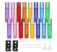 Bouteilles à Rouleaux D'huiles Essentielles, 16 Pièces 10ml Bouteille Roll on Vide En Verre, Coloré Flacon Roll on En Verre Avec Rouleau, Rechargeable Bouteille Roll on En Verre, Flacons Roll-On
