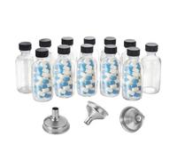 Bouteilles à shot en verre - 4 × 9,5 cm - Bouteilles en verre étanches avec couvercles | 12 x conteneurs de jus de voyage en verre transparent avec 3 entonnoirs en acier inoxydable pour huiles, potion