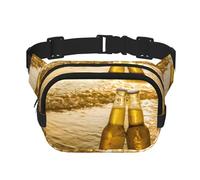 Bouteilles de bière imprimées sur la Plage et au Coucher du Soleil,Sac Banane carré Double Couche, Sac de Poitrine