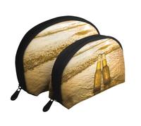 Bouteilles de bière sur la Plage, Heure du Coucher du Soleil imprimée, Trousse de Maquillage Coquille Femme Petit Porte-Monnaie Trousse de Toilette Trousse à cosmétiques 2 pièces