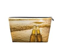 Bouteilles de bière sur la Plage, Heure du Coucher du Soleil imprimée, Trousse de Toilette Trousse de Maquillage Sac à cosmétiques Trousse de Toilette de Voyage Portable