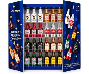 Bouteilles de chocolat remplies d'alcool - Nouvelle édition 2025 avec de nouvelles saveurs - Comprend une boîte à WikiMark. 750 gr - 48 Bouteilles.