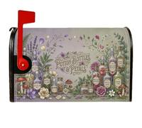 Bouteilles de potion et couvercles de boîte aux lettres magnétiques | Esthétique rustique, couvercle de boîte aux lettres, illustration botanique, bocaux en verre vintage, décoration champignon
