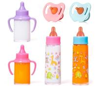 Bouteilles de poupée pour bébé avec lait disparu 6 pcs/bouteilles de poupée bébé ensemble avec sucette, magie drôle avec du lait ou du jus disparition, accessoires poupées simulation pour