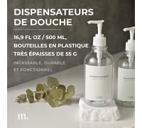 Bouteilles De Shampoing Et D'après-Shampoing Rechargeables 500 Ml Lot De 3 Bouteilles En Plastique Transparent Pompes Blanches